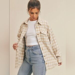 Houndstooth Tan & Cream Flannel Shacket Oversized Small